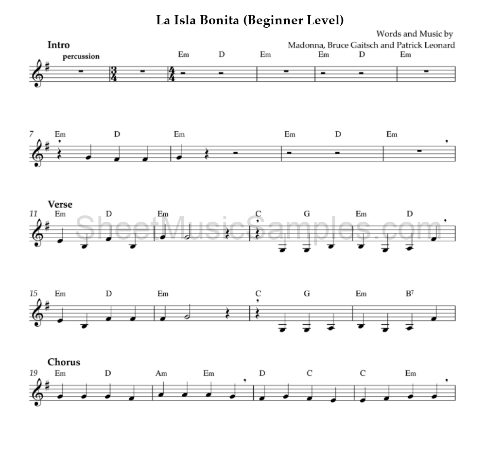 La Isla Bonita (Beginner Level)