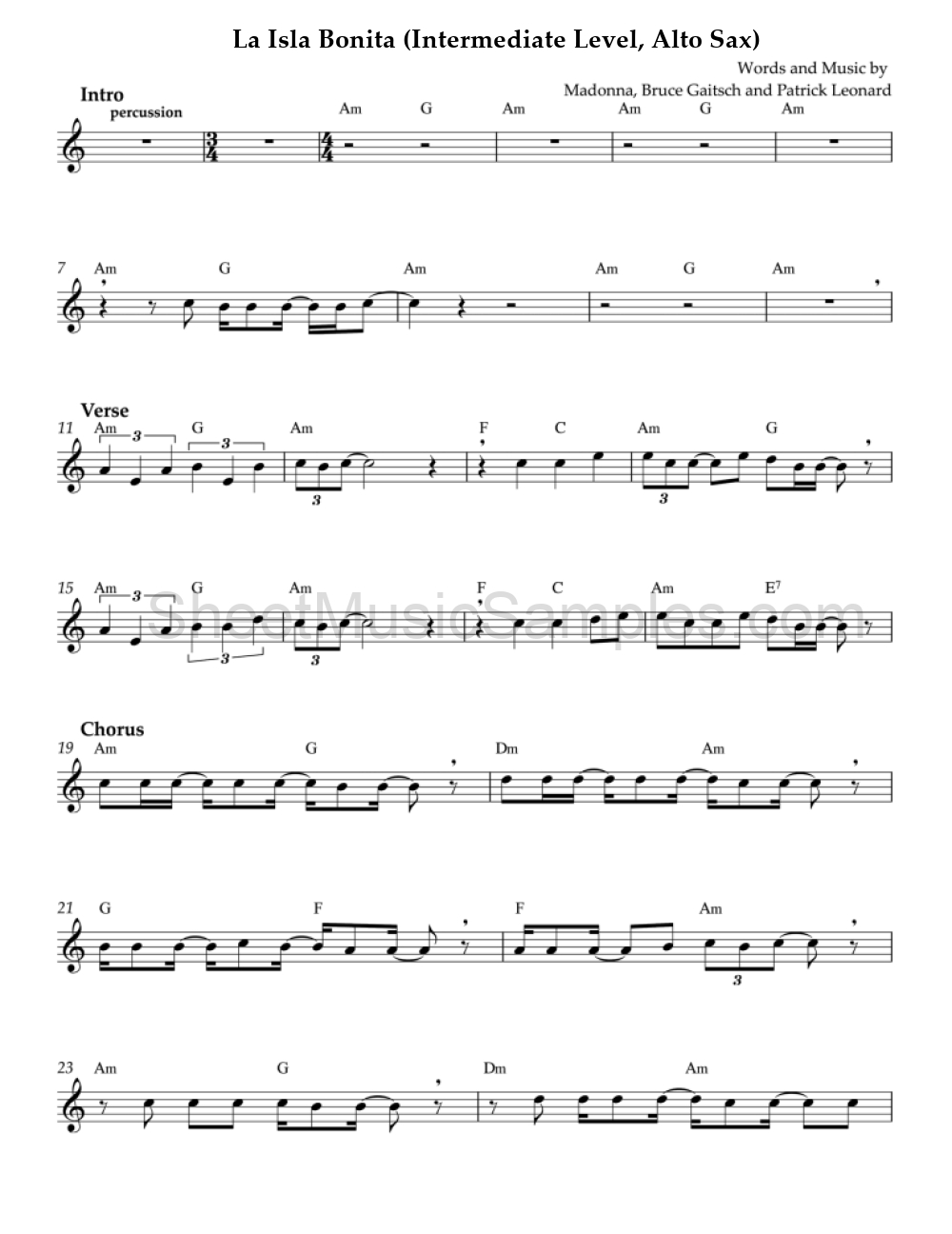 La Isla Bonita (Intermediate Level, Alto Sax)