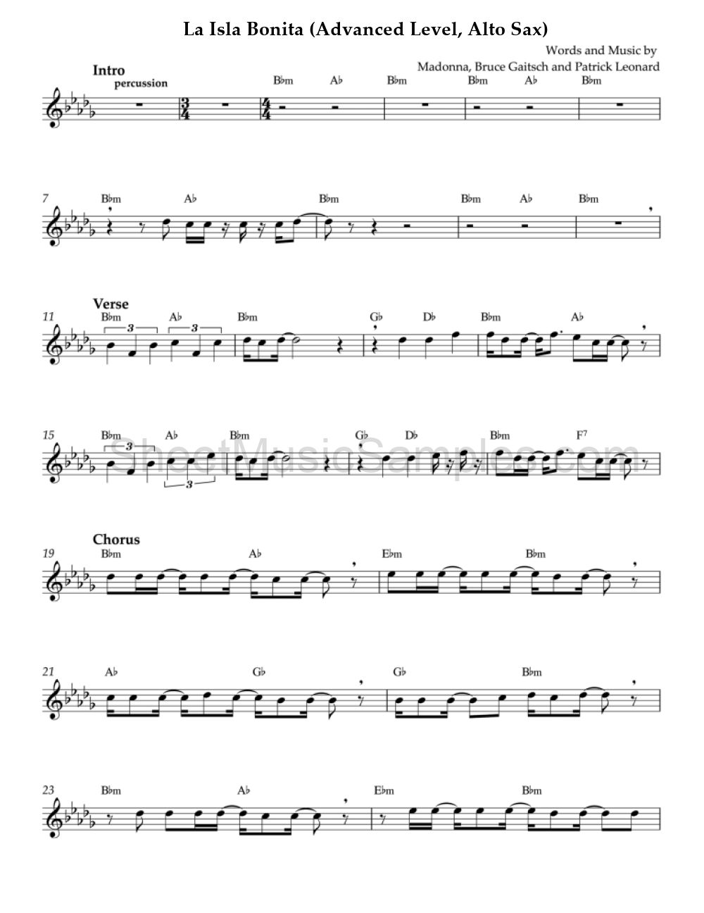 La Isla Bonita (Advanced Level, Alto Sax)