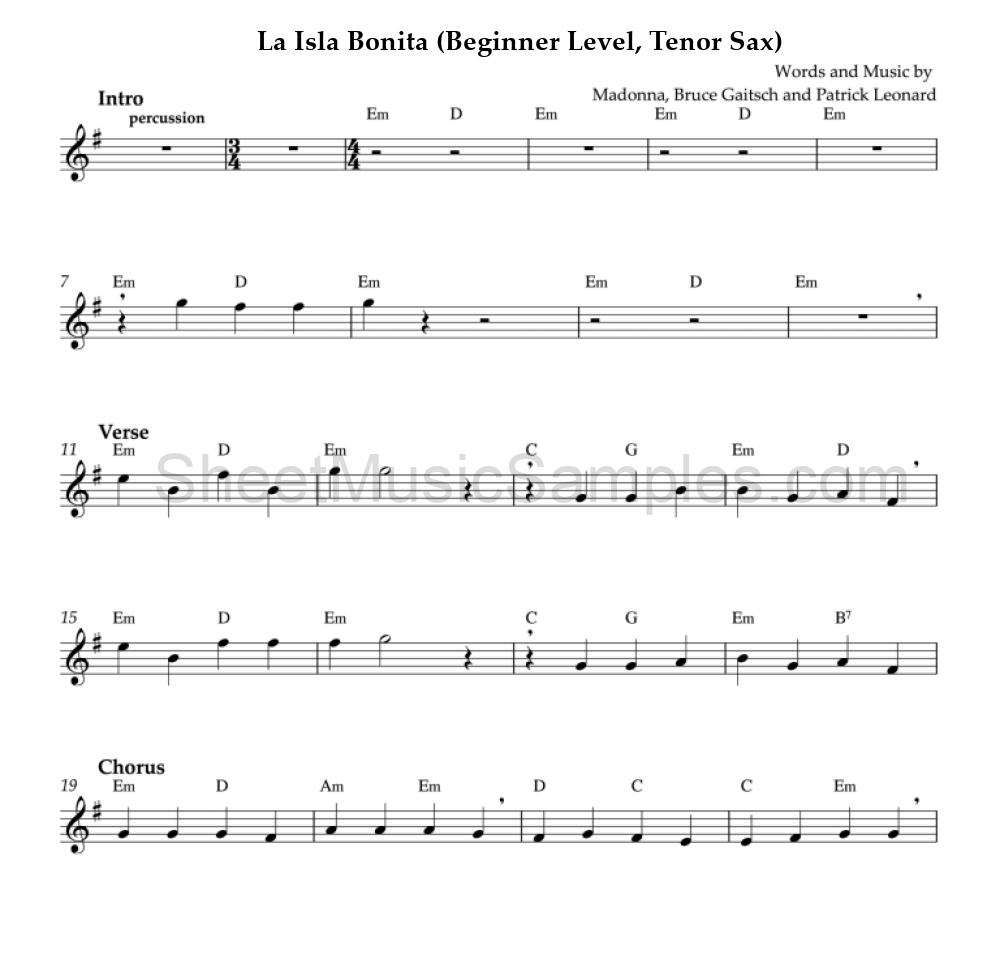 La Isla Bonita (Beginner Level, Tenor Sax)