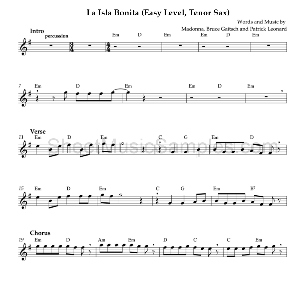 La Isla Bonita (Easy Level, Tenor Sax)