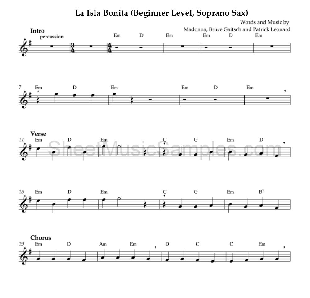 La Isla Bonita (Beginner Level, Soprano Sax)