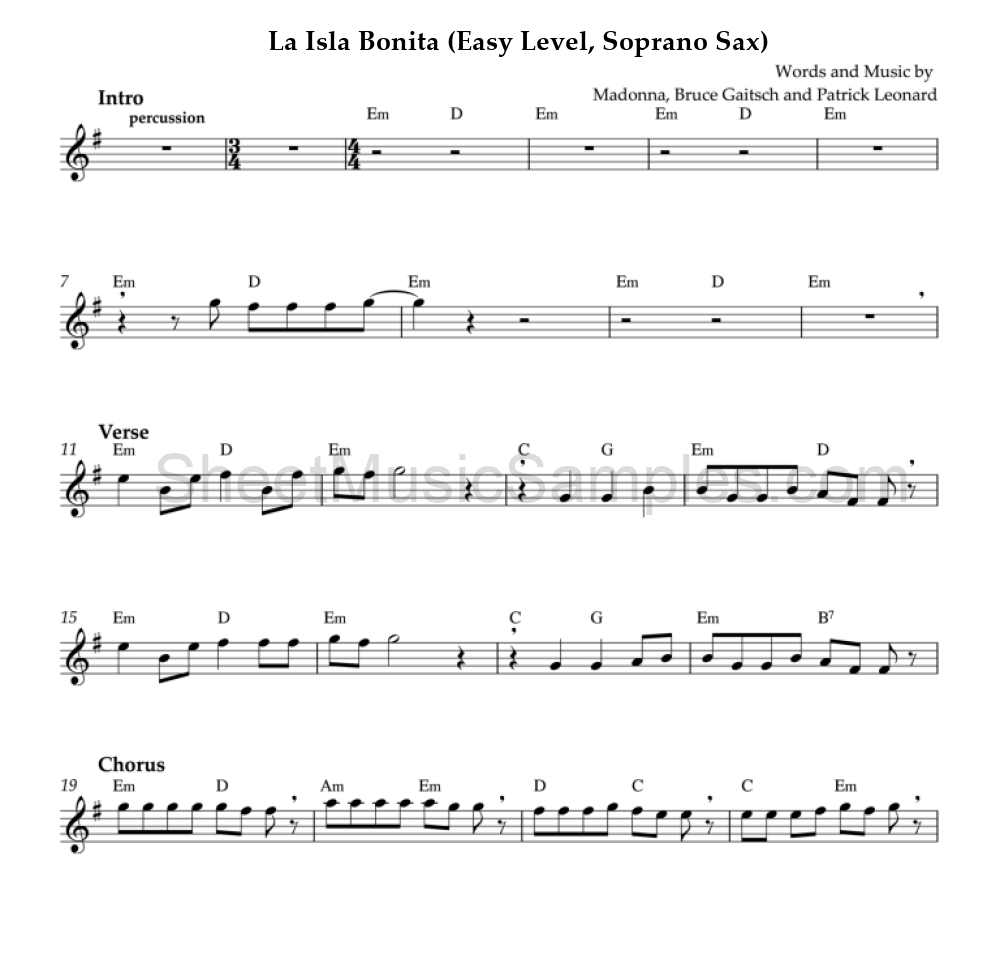 La Isla Bonita (Easy Level, Soprano Sax)