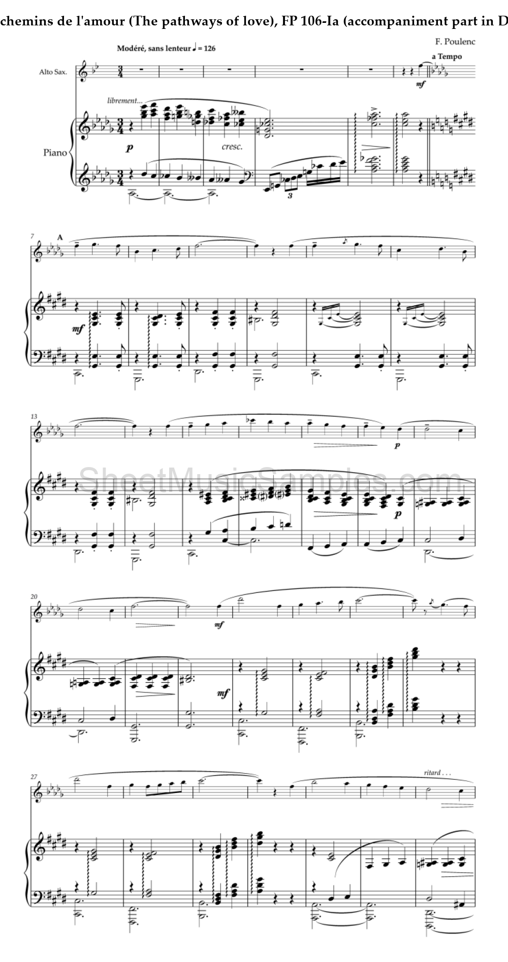 Les chemins de l'amour (The pathways of love), FP 106-Ia (accompaniment part in D-flat major)