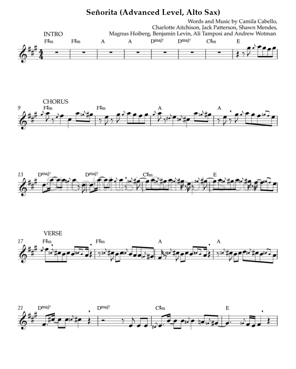 Señorita (Advanced Level, Alto Sax)