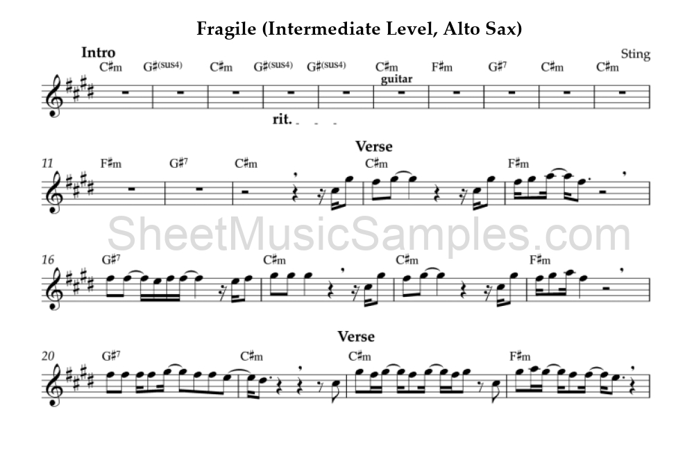 Fragile (Intermediate Level, Alto Sax)