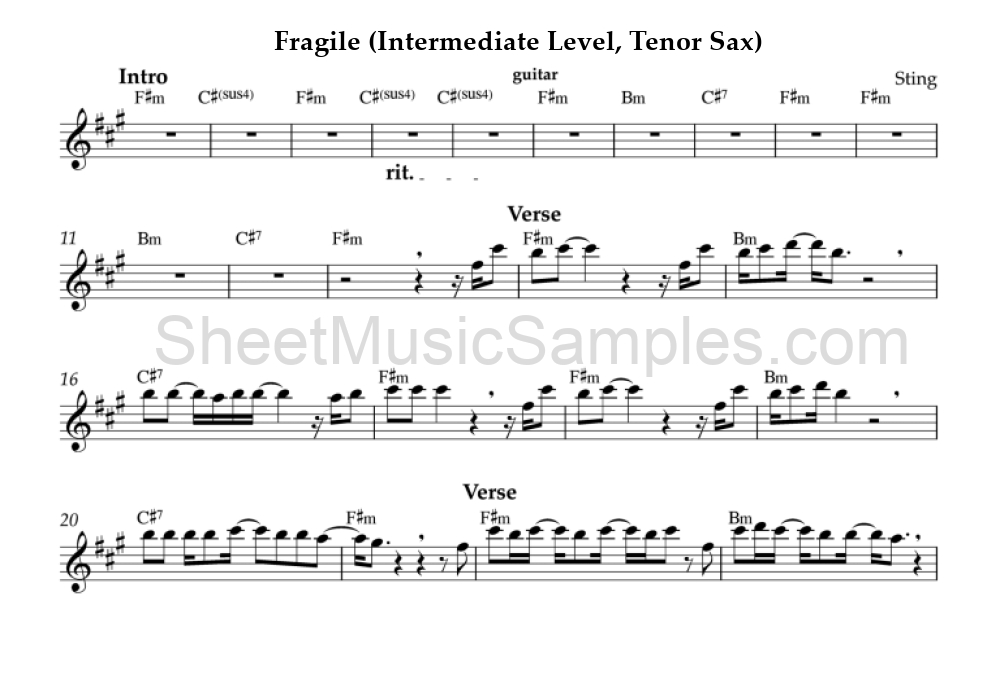 Fragile (Intermediate Level, Tenor Sax)