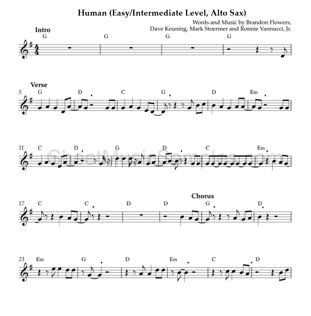 Human (Easy/Intermediate Level, Alto Sax)