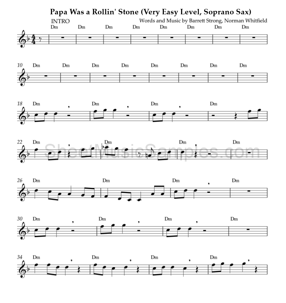 Papa Was a Rollin' Stone (Very Easy Level, Soprano Sax)