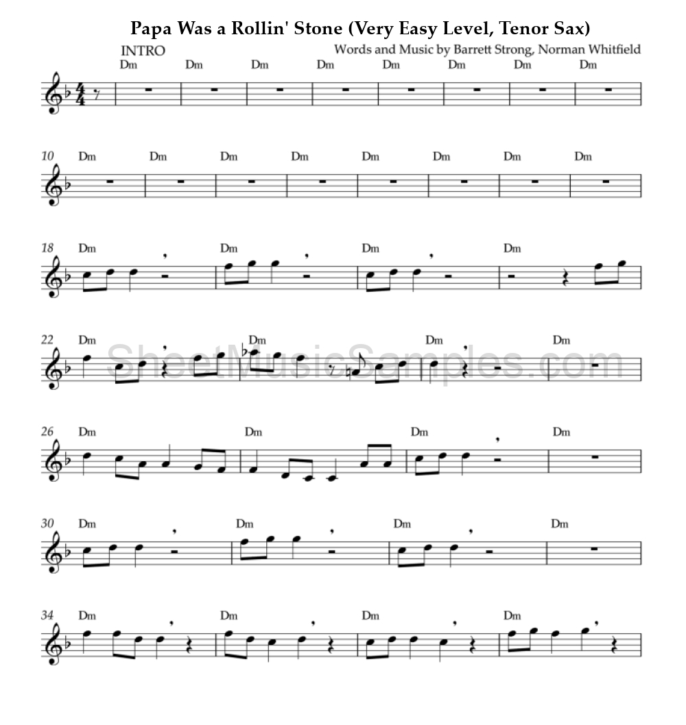 Papa Was a Rollin' Stone (Very Easy Level, Tenor Sax)