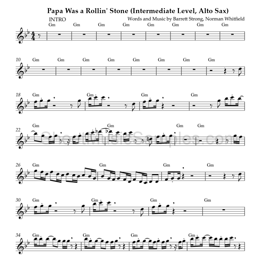 Papa Was a Rollin' Stone (Intermediate Level, Alto Sax)