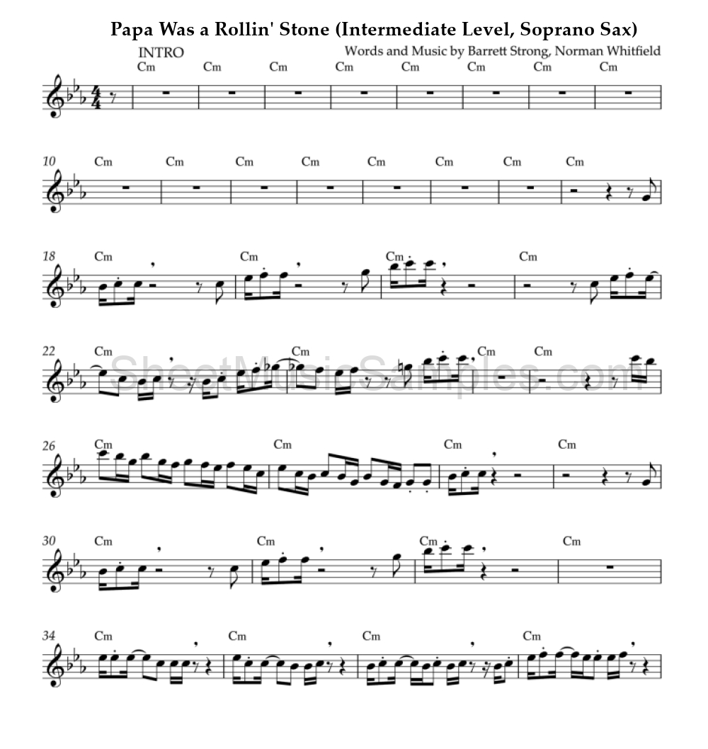 Papa Was a Rollin' Stone (Intermediate Level, Soprano Sax)