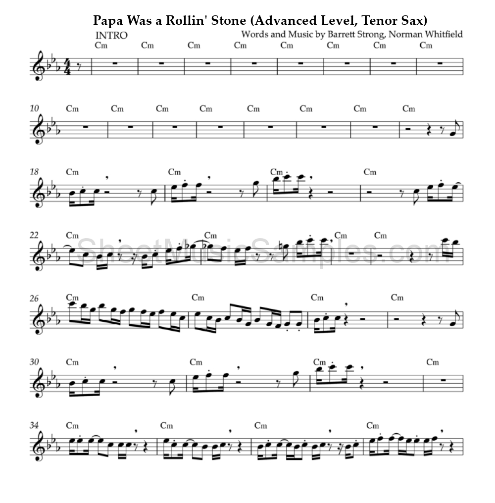 Papa Was a Rollin' Stone (Advanced Level, Tenor Sax)