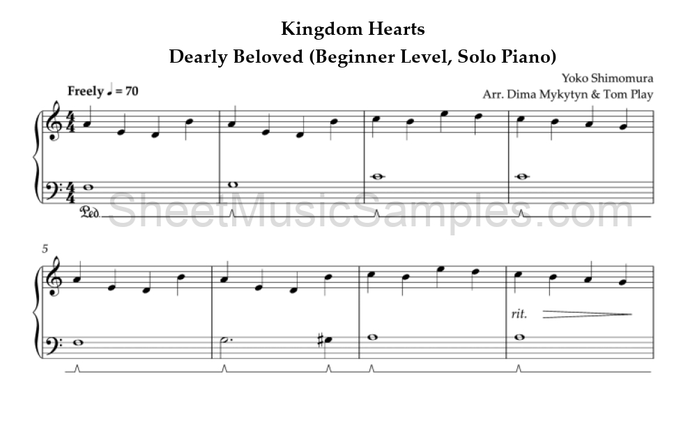 Kingdom Hearts - Dearly Beloved (Beginner Level, Solo Piano)