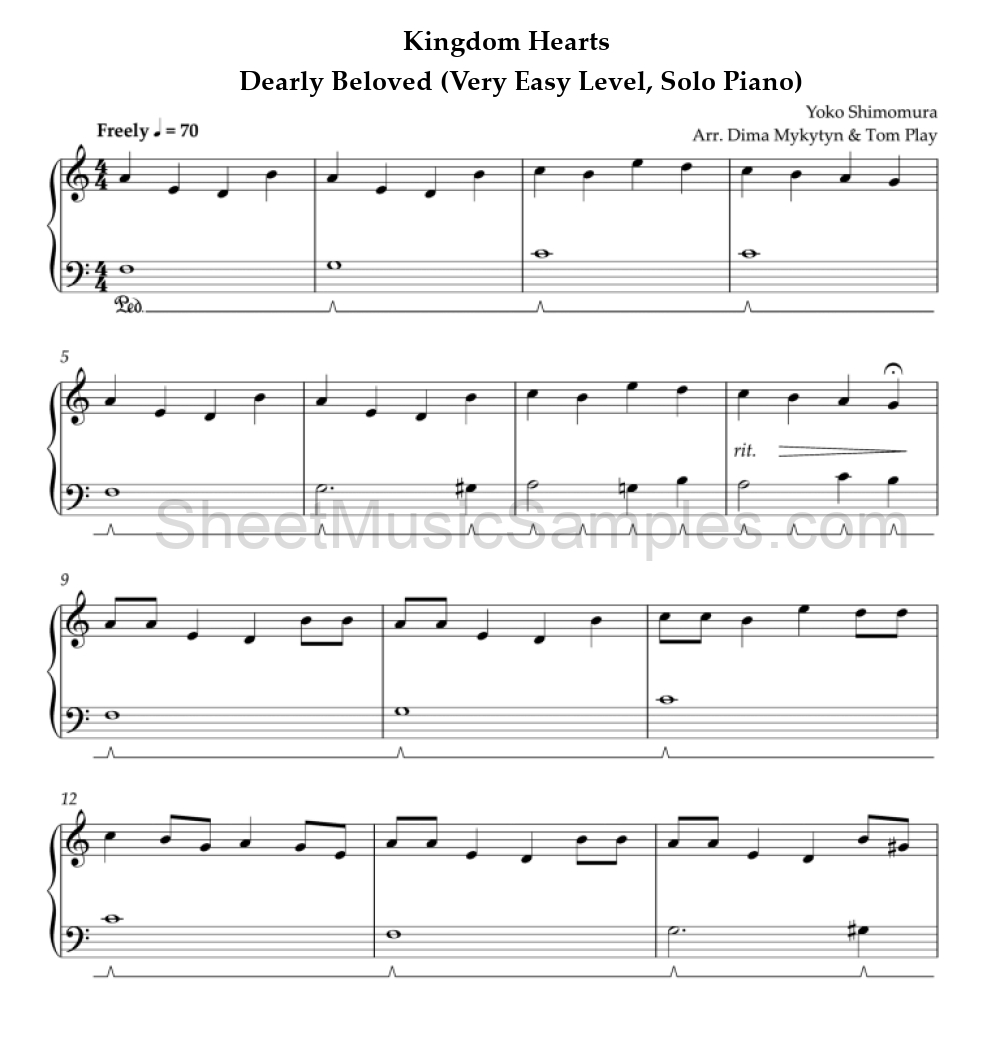 Kingdom Hearts - Dearly Beloved (Very Easy Level, Solo Piano)