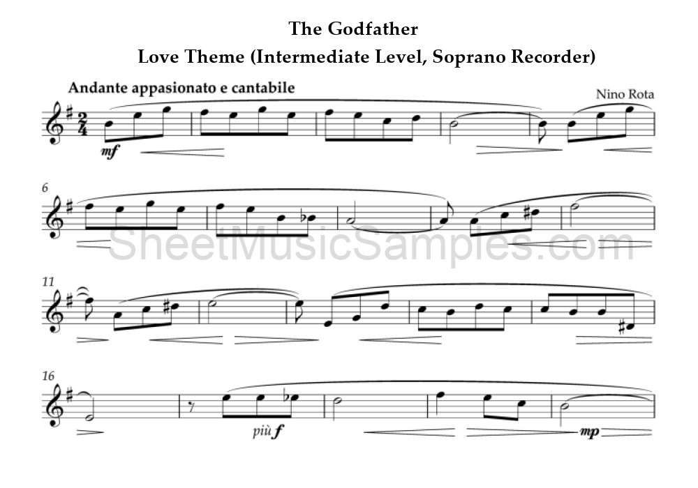 The Godfather - Love Theme (Intermediate Level, Soprano Recorder)