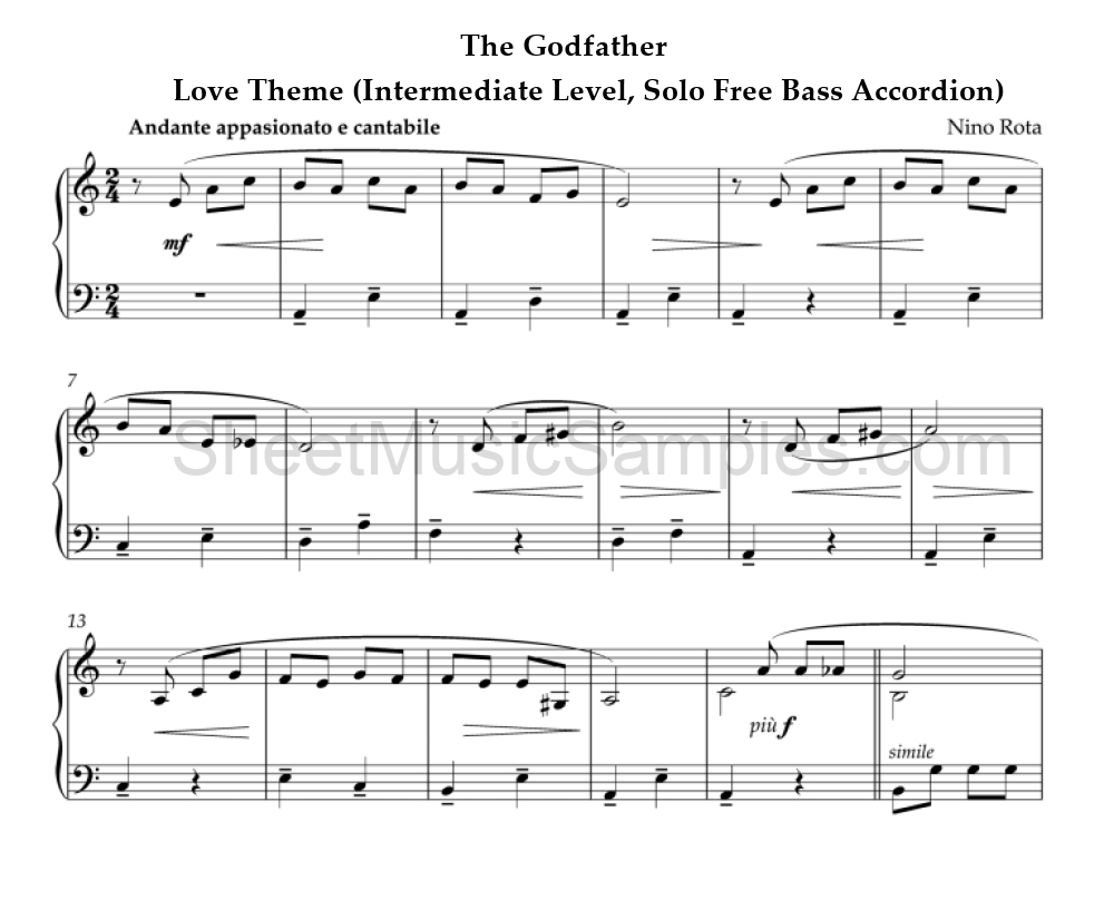 The Godfather - Love Theme (Intermediate Level, Solo Free Bass Accordion)