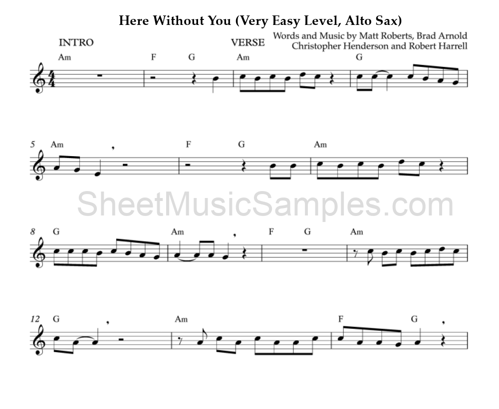 Here Without You (Very Easy Level, Alto Sax)