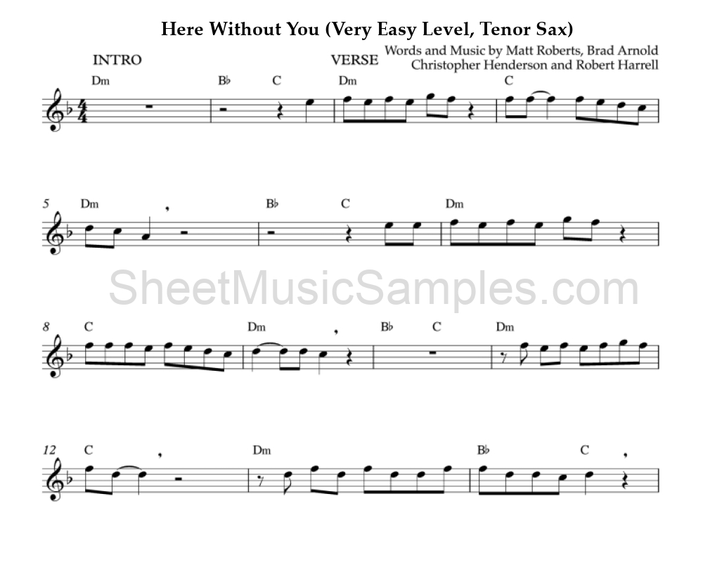 Here Without You (Very Easy Level, Tenor Sax)