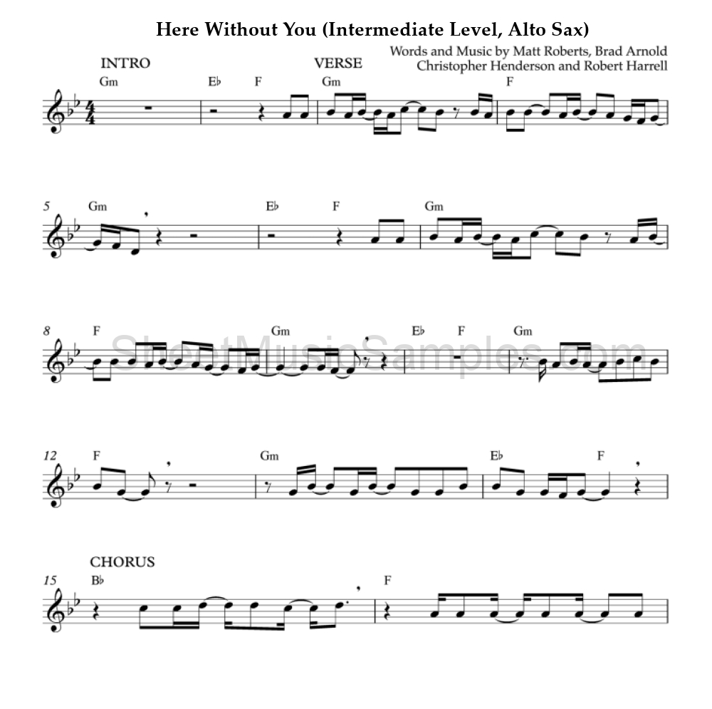 Here Without You (Intermediate Level, Alto Sax)