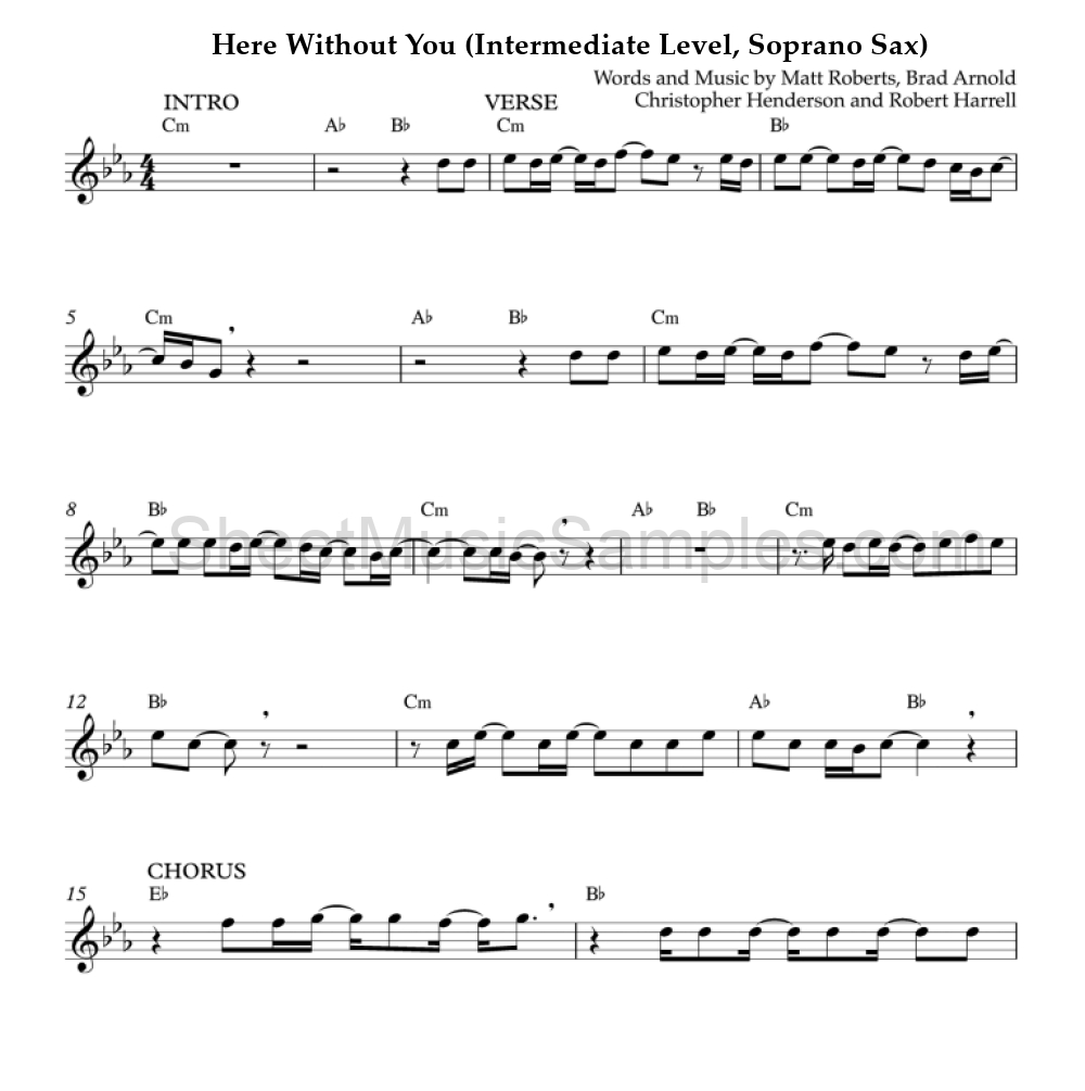 Here Without You (Intermediate Level, Soprano Sax)