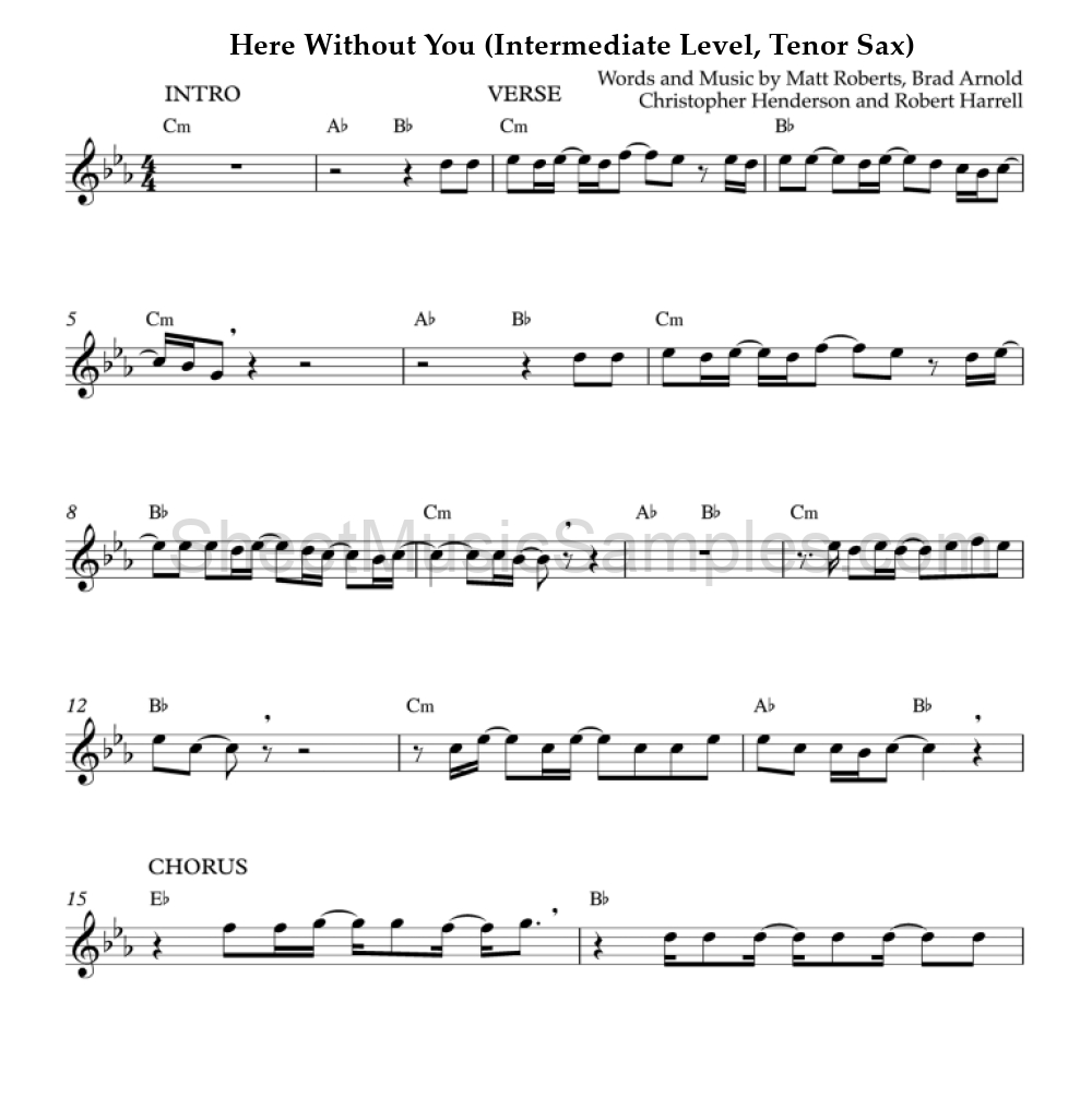 Here Without You (Intermediate Level, Tenor Sax)