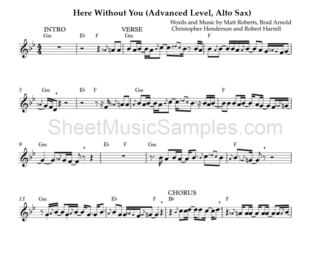 Here Without You (Advanced Level, Alto Sax)