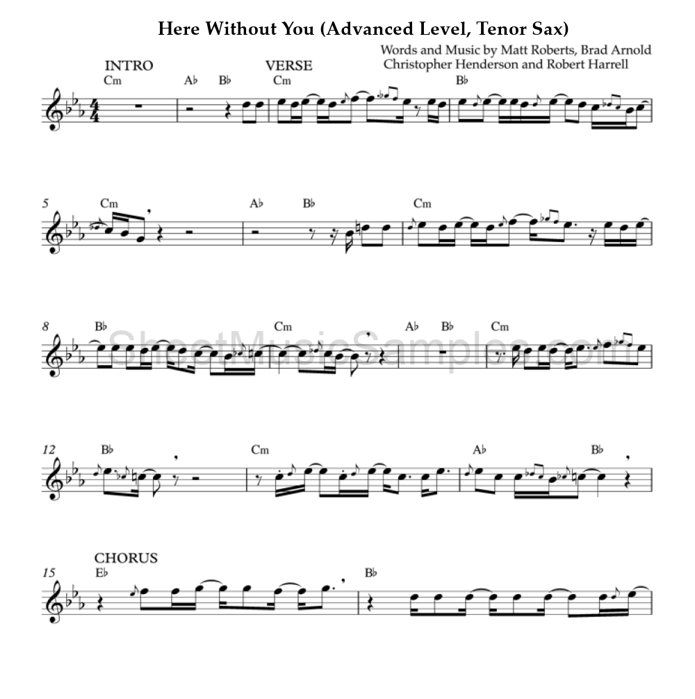 Here Without You (Advanced Level, Tenor Sax)