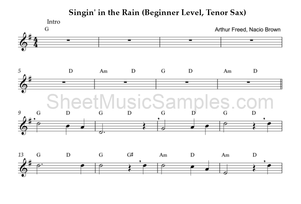 Singin' in the Rain (Beginner Level, Tenor Sax)