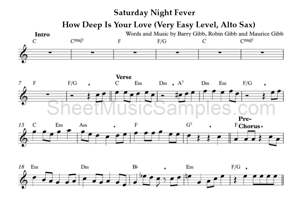 Saturday Night Fever - How Deep Is Your Love (Very Easy Level, Alto Sax)