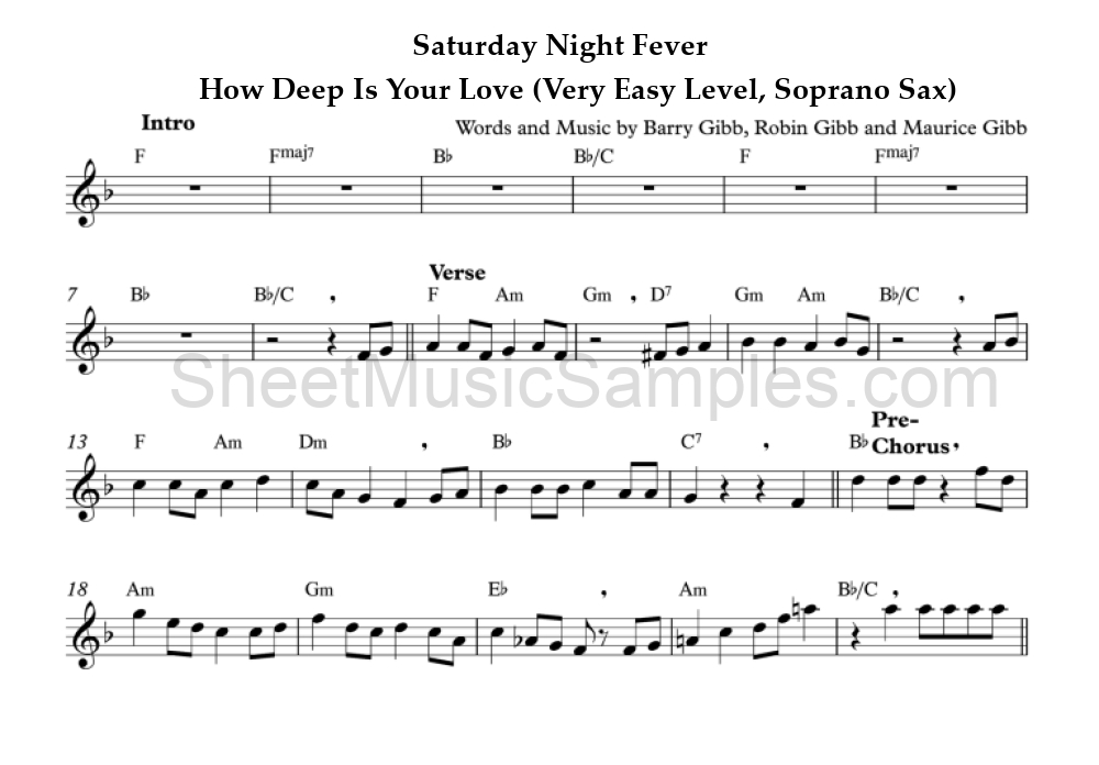 Saturday Night Fever - How Deep Is Your Love (Very Easy Level, Soprano Sax)