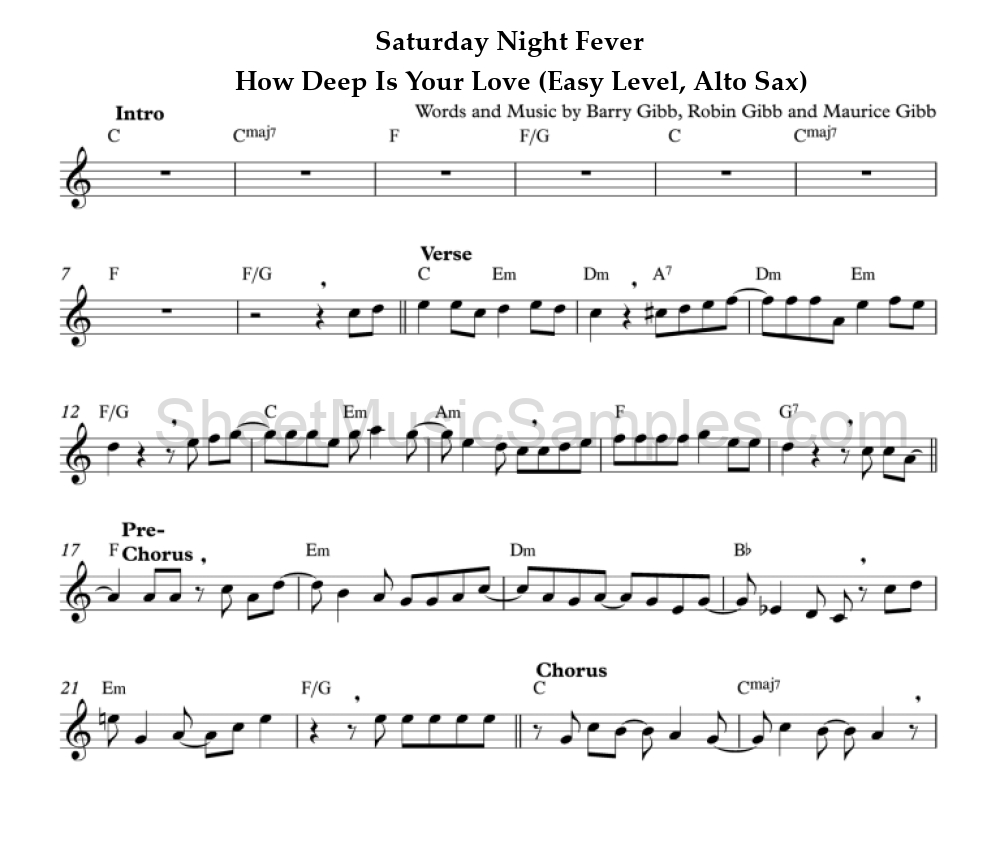 Saturday Night Fever - How Deep Is Your Love (Easy Level, Alto Sax)