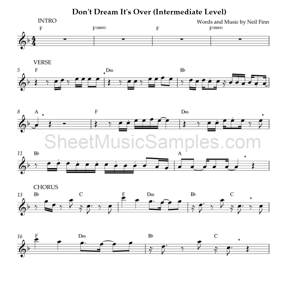 Don't Dream It's Over (Intermediate Level)