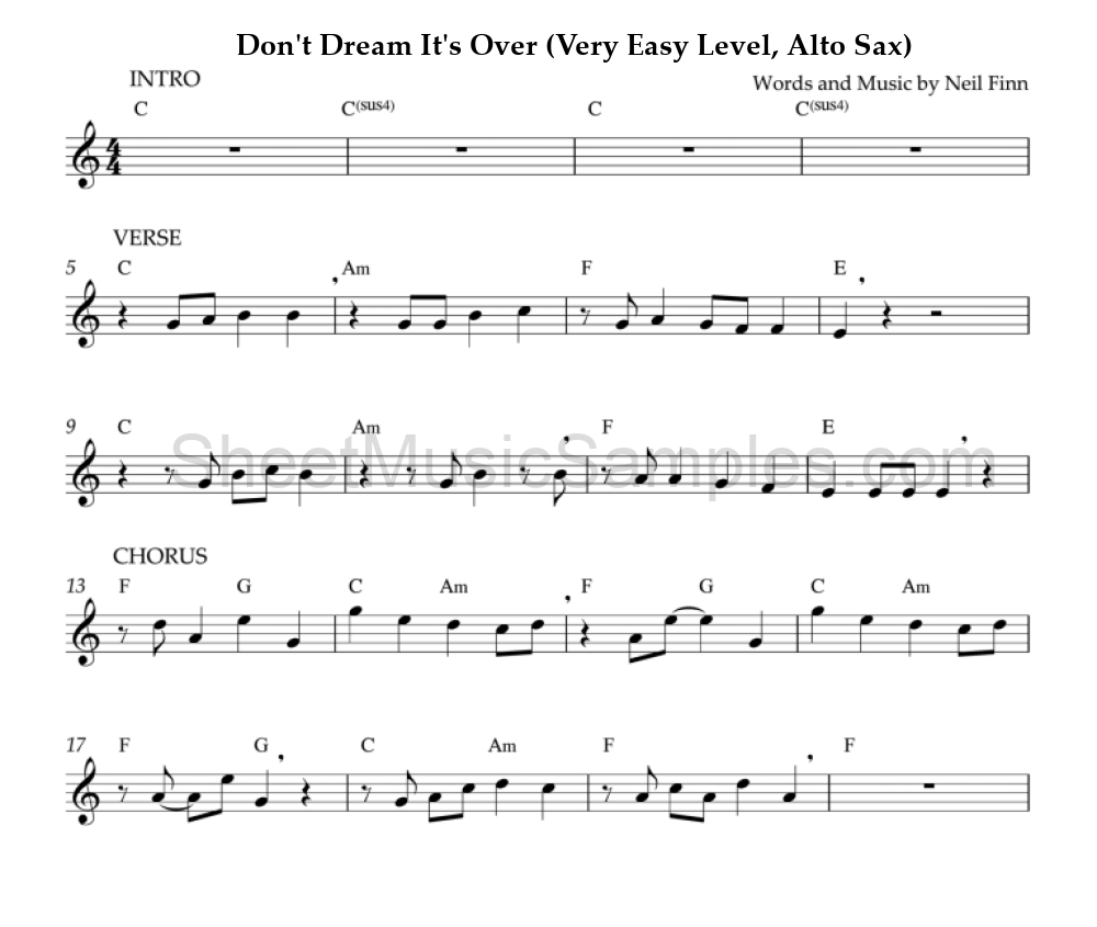 Don't Dream It's Over (Very Easy Level, Alto Sax)