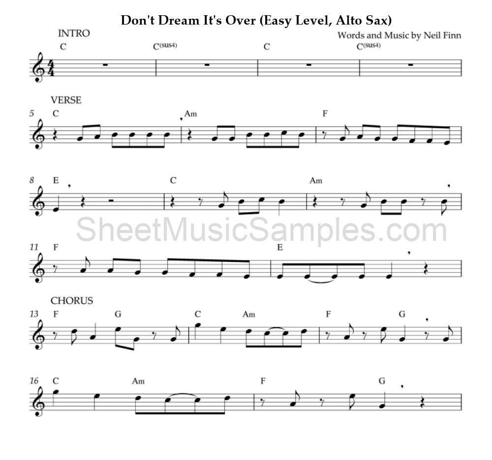 Don't Dream It's Over (Easy Level, Alto Sax)