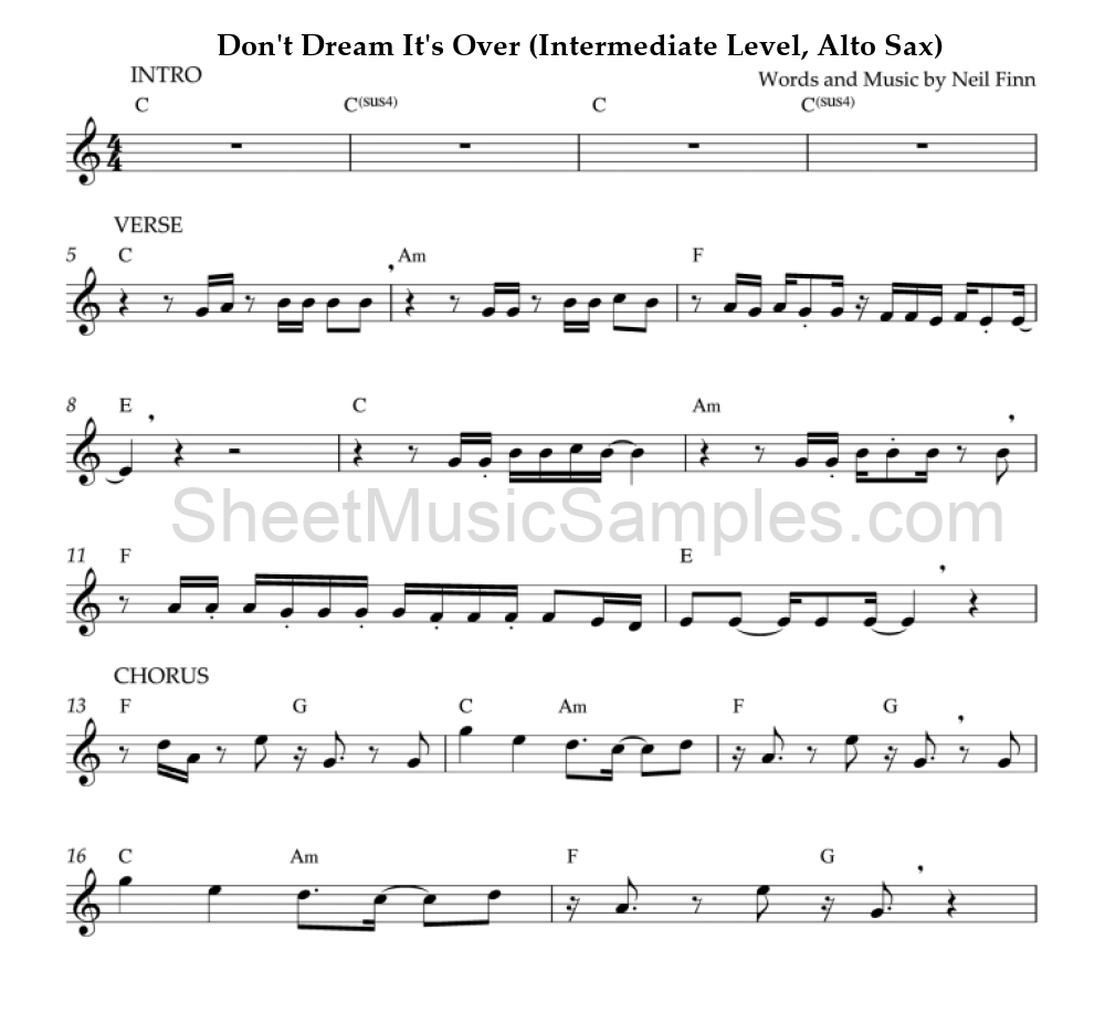 Don't Dream It's Over (Intermediate Level, Alto Sax)