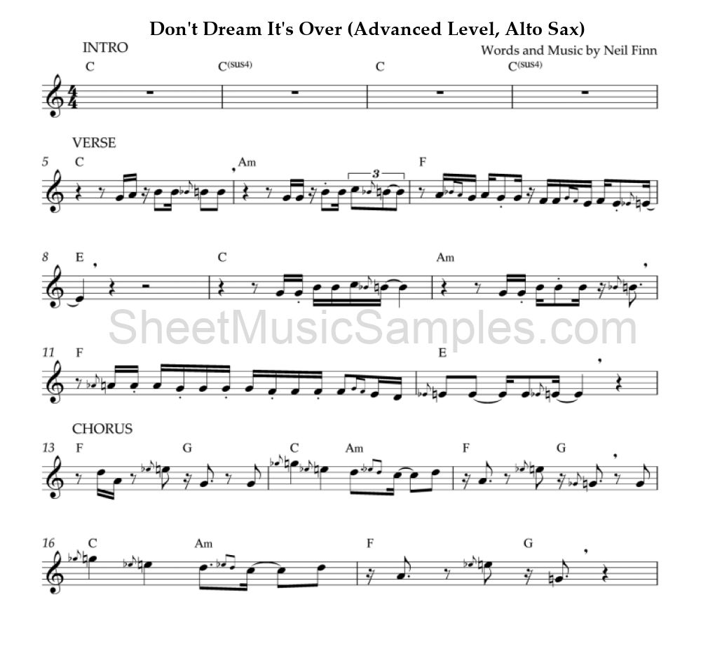 Don't Dream It's Over (Advanced Level, Alto Sax)