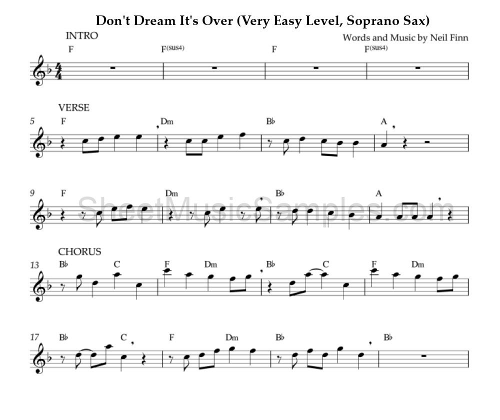 Don't Dream It's Over (Very Easy Level, Soprano Sax)