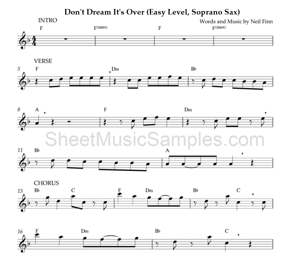 Don't Dream It's Over (Easy Level, Soprano Sax)