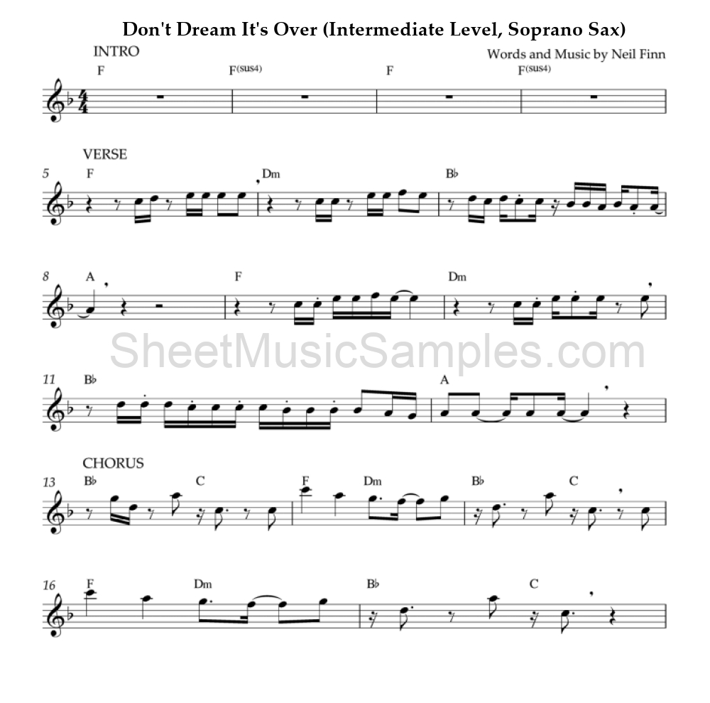 Don't Dream It's Over (Intermediate Level, Soprano Sax)