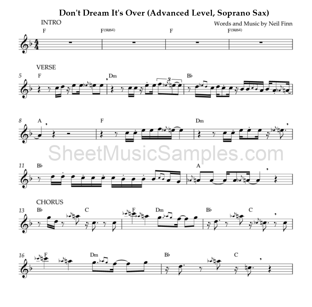 Don't Dream It's Over (Advanced Level, Soprano Sax)