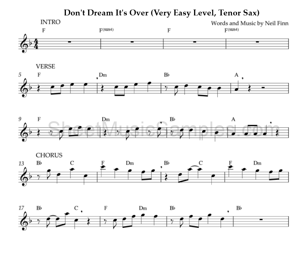 Don't Dream It's Over (Very Easy Level, Tenor Sax)