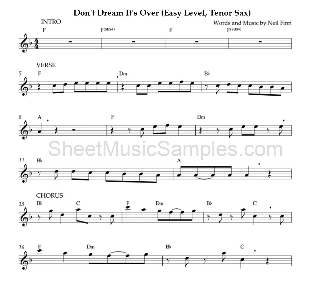 Don't Dream It's Over (Easy Level, Tenor Sax)