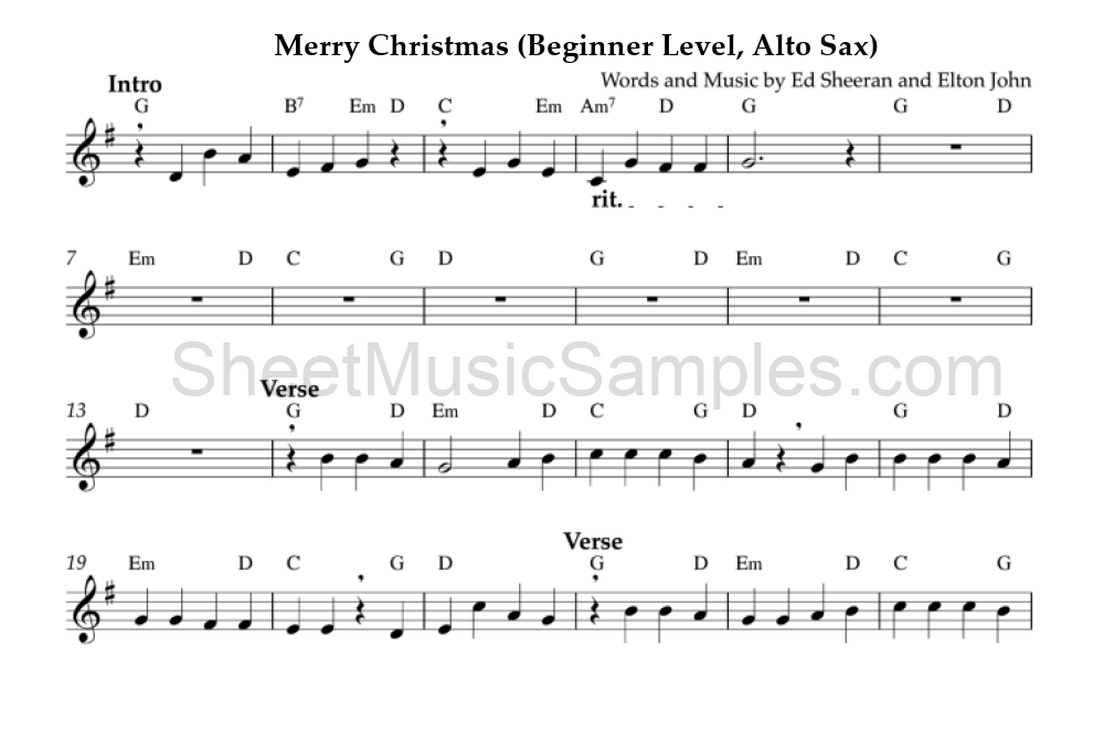 Merry Christmas (Beginner Level, Alto Sax)