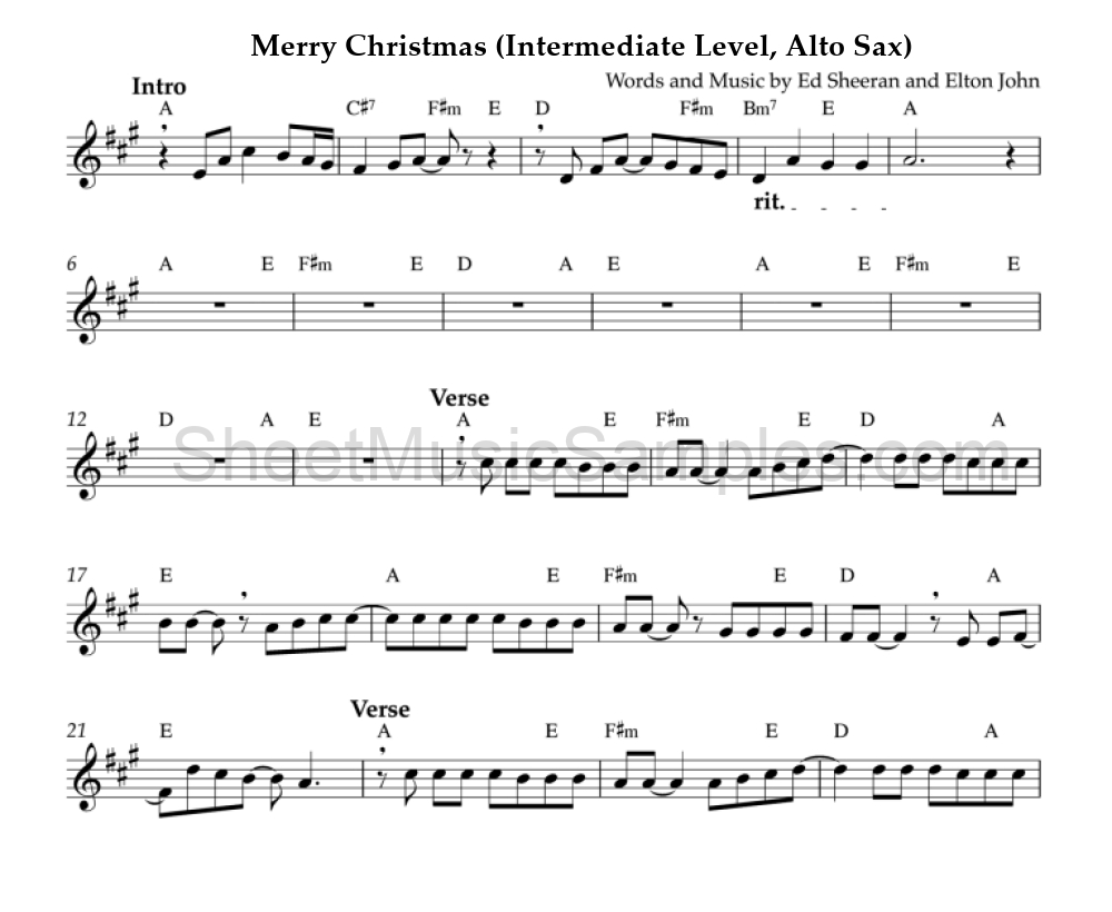 Merry Christmas (Intermediate Level, Alto Sax)