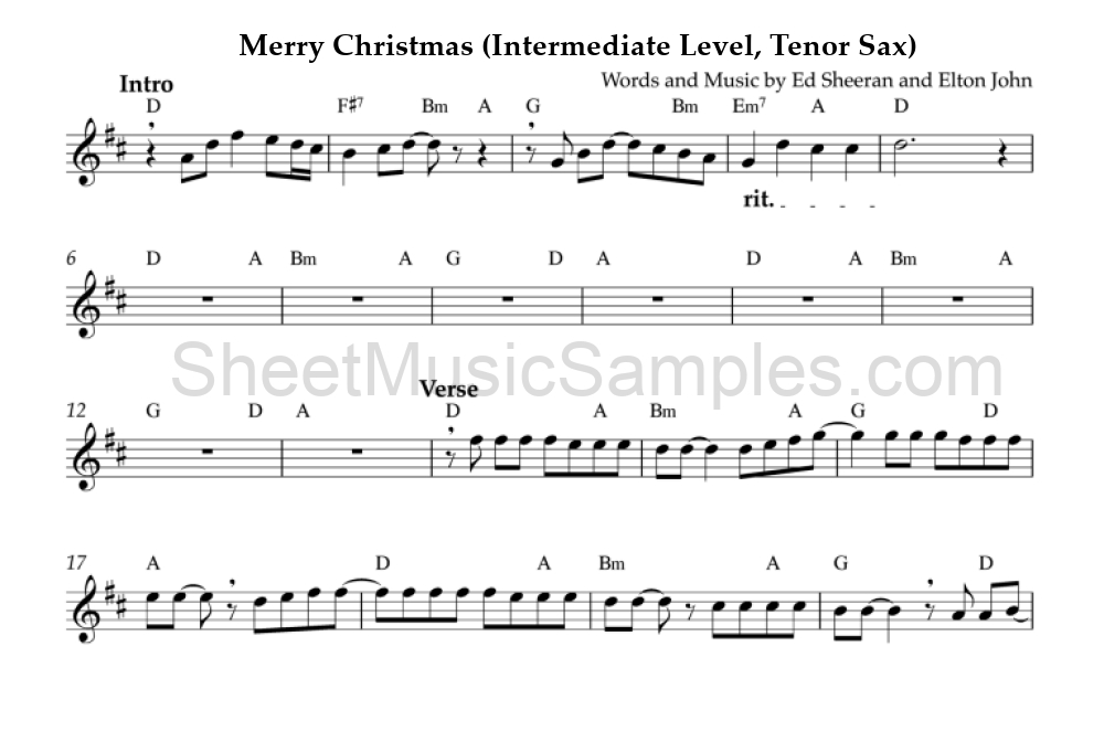 Merry Christmas (Intermediate Level, Tenor Sax)