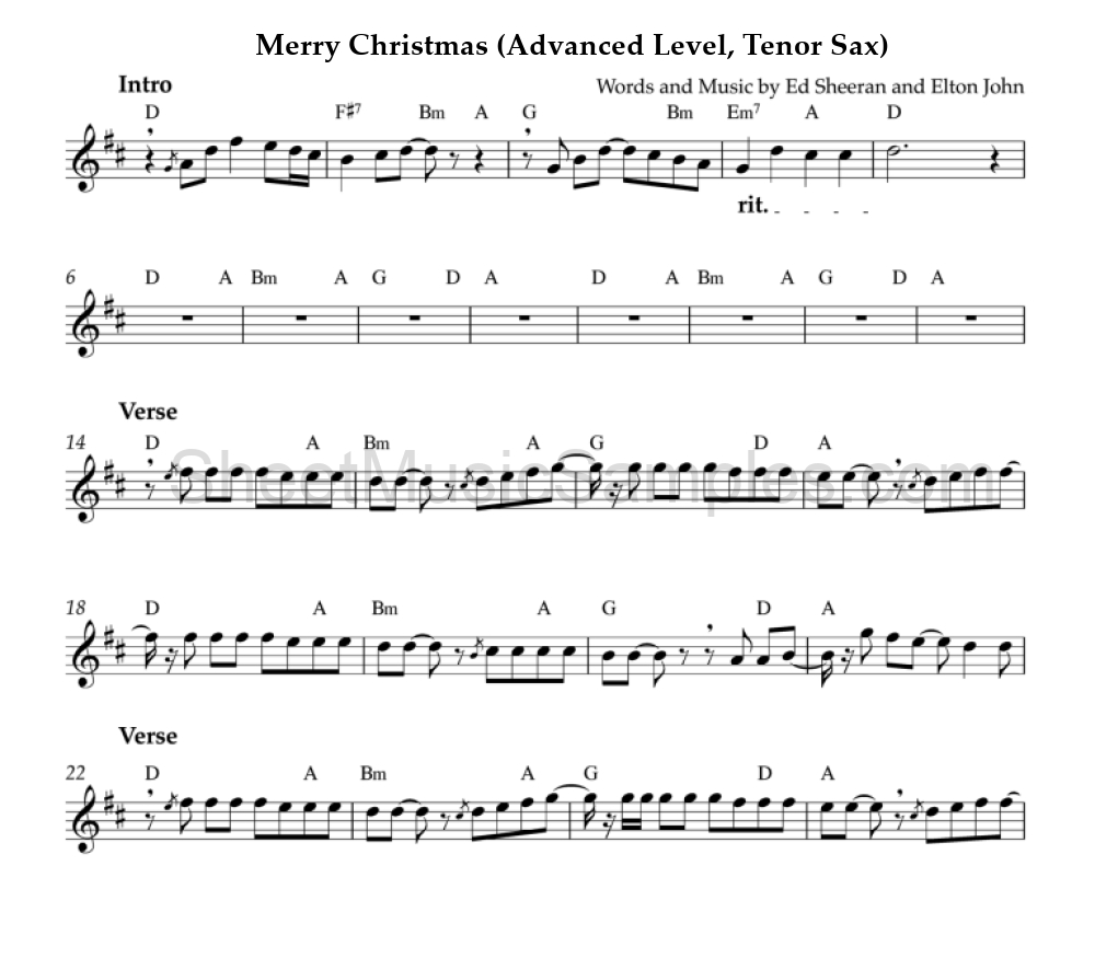 Merry Christmas (Advanced Level, Tenor Sax)