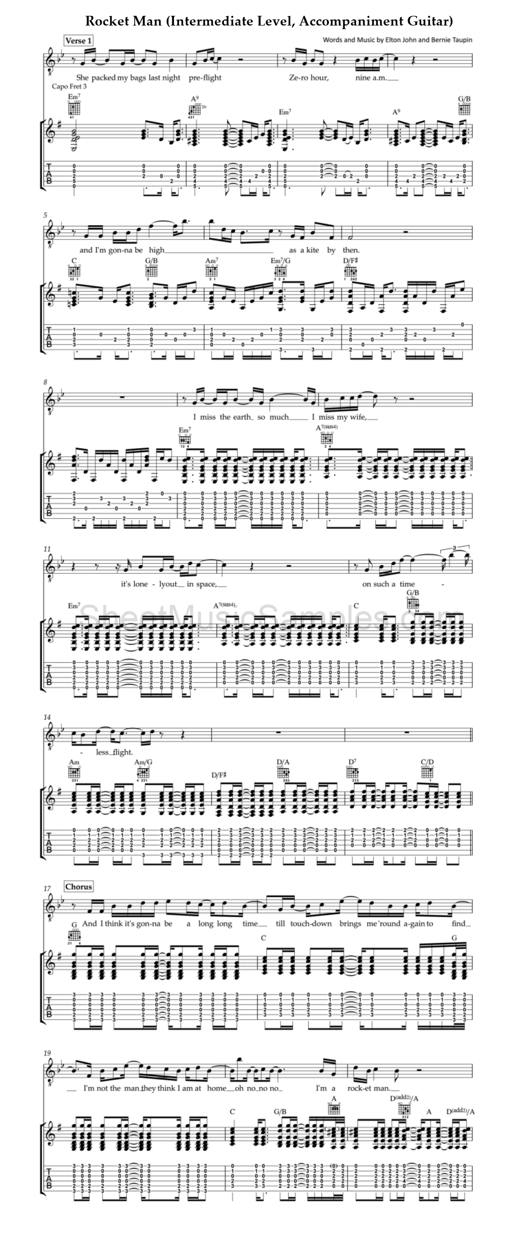 Rocket Man (Intermediate Level, Accompaniment Guitar)