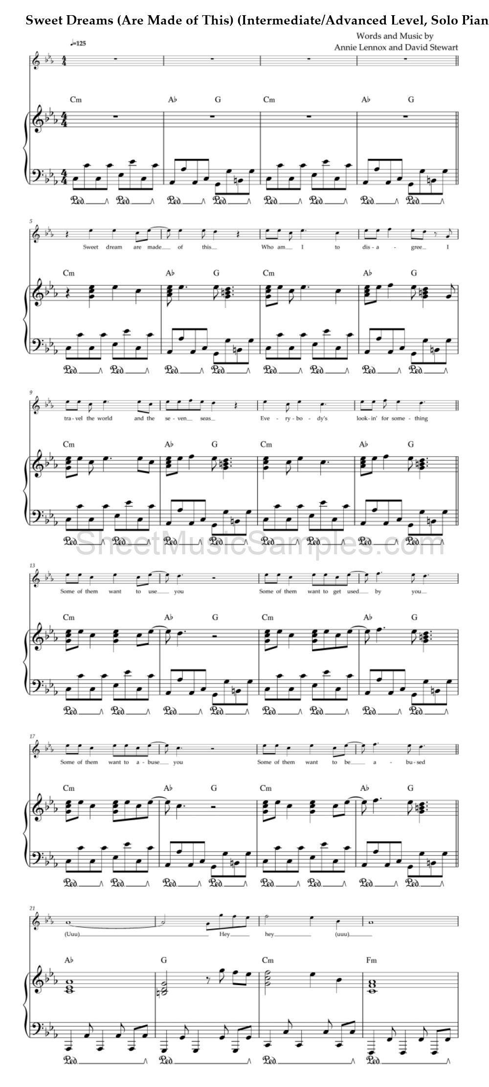 Sweet Dreams (Are Made of This) (Intermediate/Advanced Level, Solo Piano)