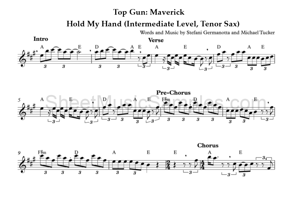 Top Gun: Maverick - Hold My Hand (Intermediate Level, Tenor Sax)